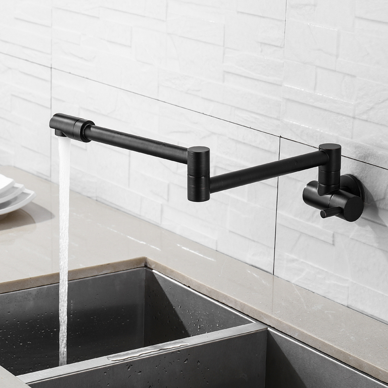 Pot Filler Faucet Wall Mount Folding - Brass Wall Mounted Kitchen Faucet Black