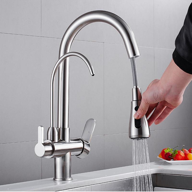 Pull Down Spray Kitchen Faucet Brushed Nickel - Brushed Nickel Filtered Crane For Kitchen