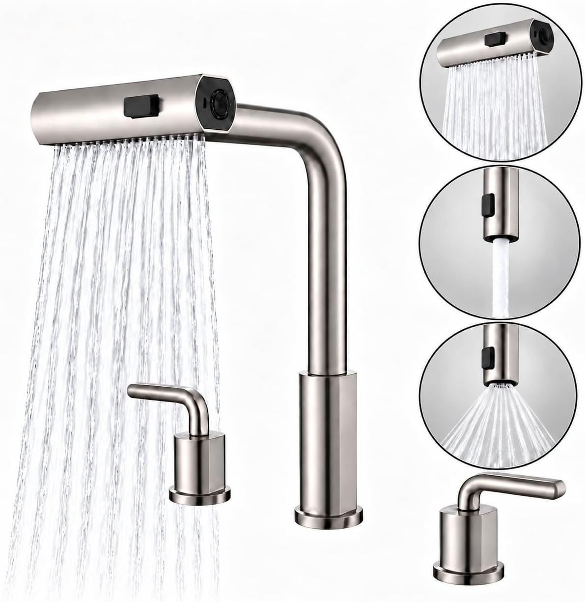 Pull Down Spray Kitchen Faucet Brushed Nickel - 3-Hole Kitchen Sink Faucet with Pull-Down