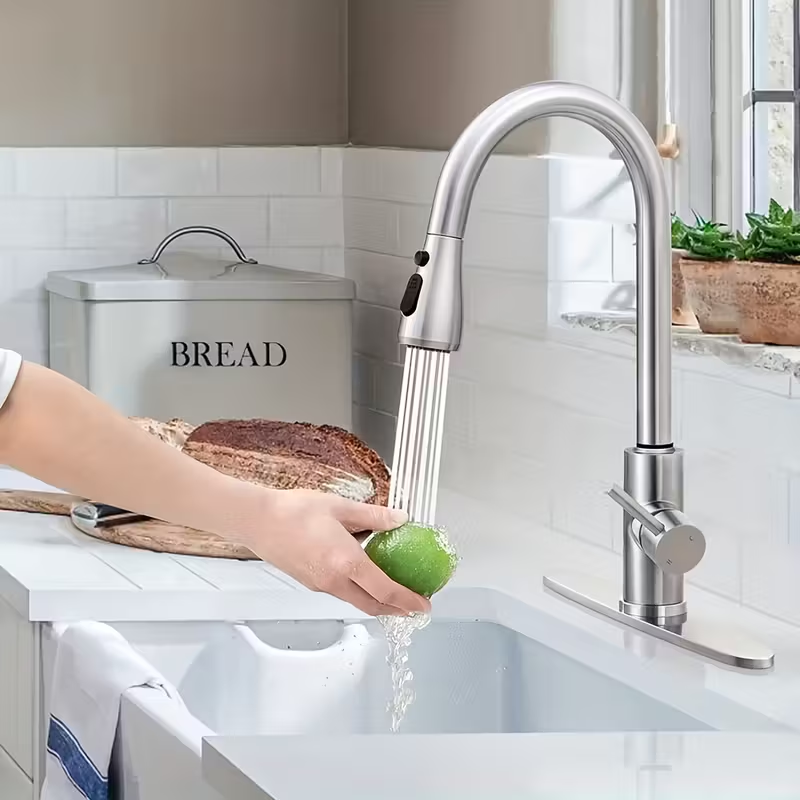 Pull Down Spray Kitchen Faucet Brushed Nickel - 1pc Kitchen Faucet with Pull-Down Spray