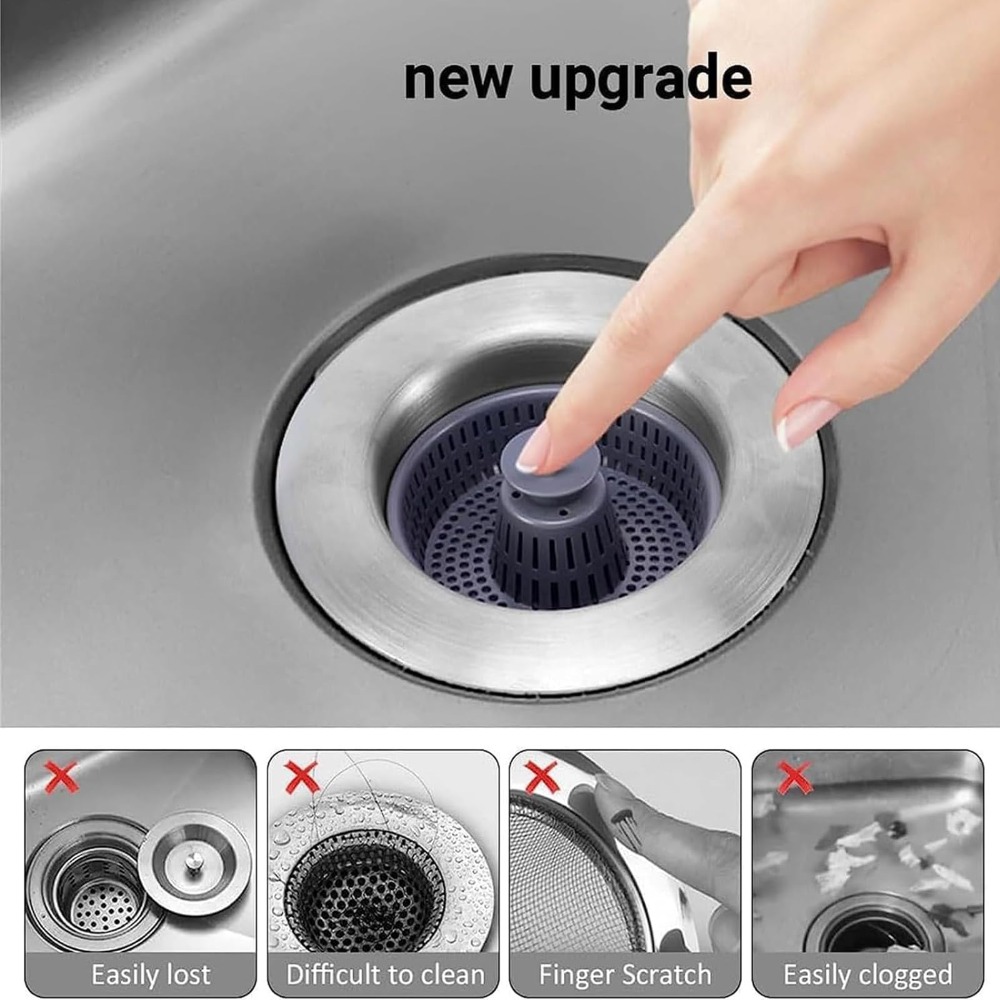 Kitchen Sink Drain Strainer Basket - Easy To Clean 3 in 1