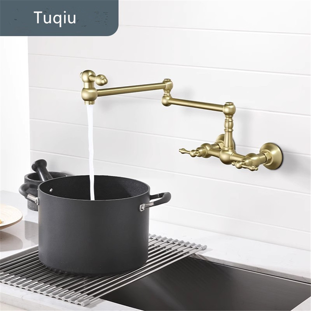 Pot Filler Faucet Wall Mount Folding - Brushed Gold Pot Filler Tap Black