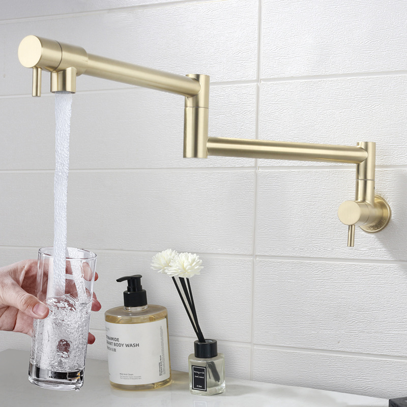 Brush Gold Pot Filler Tap Kitc - Pot Filler Faucet Wall Mount Folding review and price