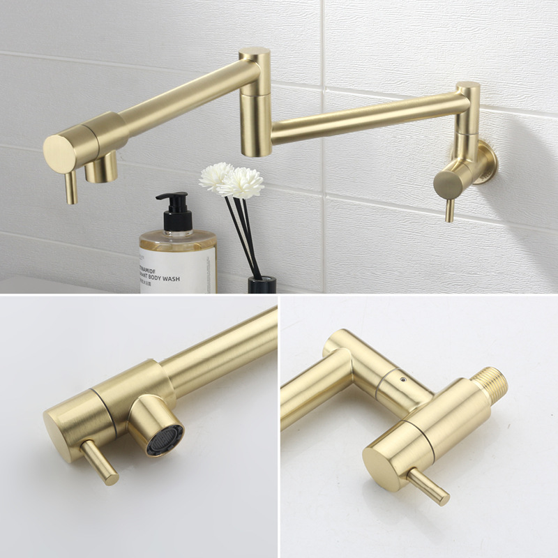 Brush Gold Pot Filler Tap Kitc - Pot Filler Faucet Wall Mount Folding review and price