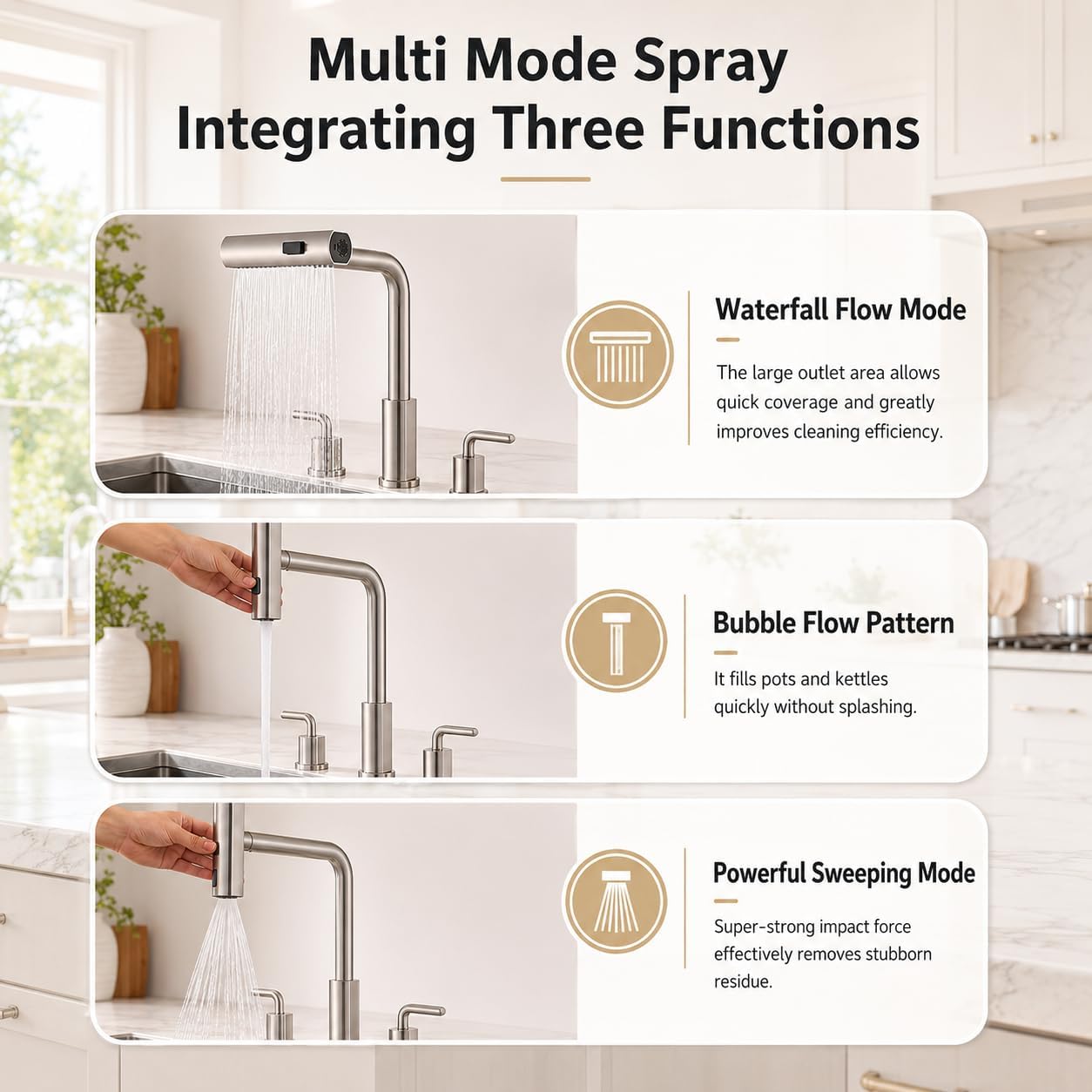 3-Hole Kitchen Sink Faucet wit - Pull Down Spray Kitchen Faucet Brushed Nickel review and price