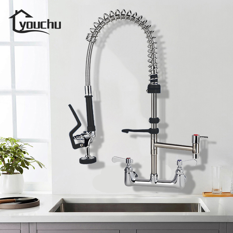 304SS Integrated Pipe + Brass  - Commercial Pre Rinse Kitchen Faucet Wall review and price