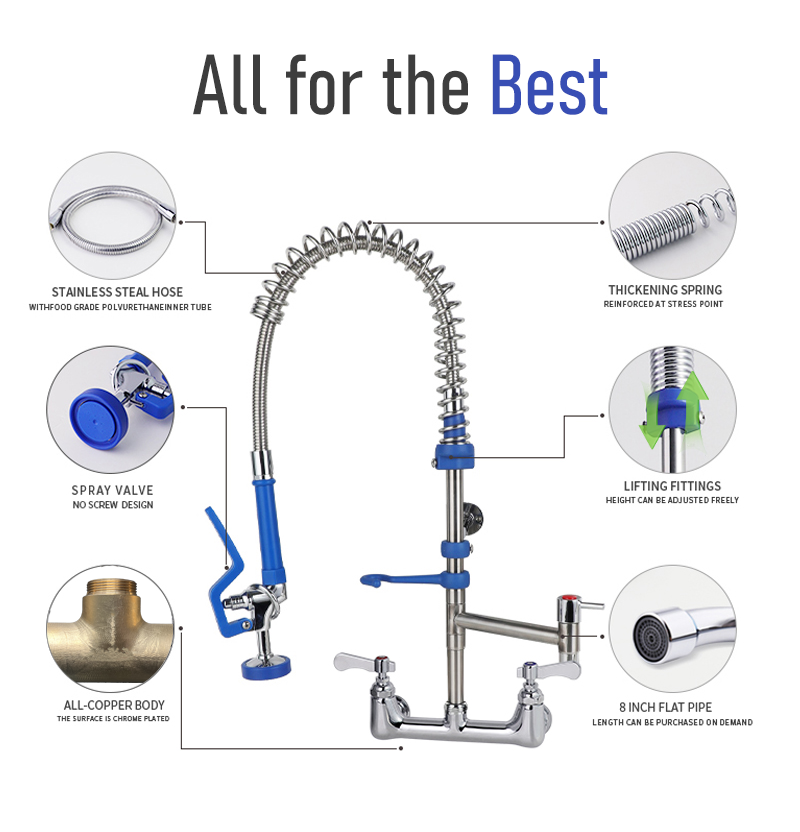 304SS Integrated Pipe + Brass  - Commercial Pre Rinse Kitchen Faucet Wall review and price