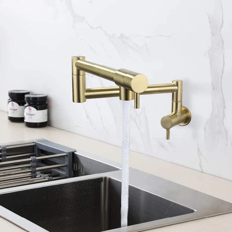 Brush Gold Pot Filler Tap Kitc - Pot Filler Faucet Wall Mount Folding review and price