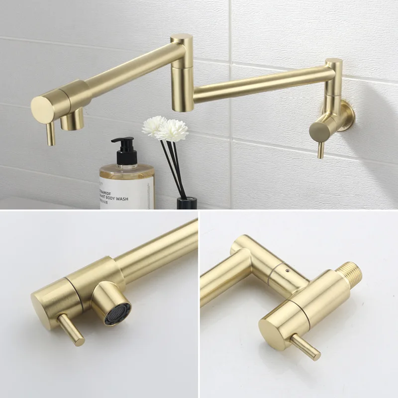 Brush Gold Pot Filler Tap Kitc - Pot Filler Faucet Wall Mount Folding review and price